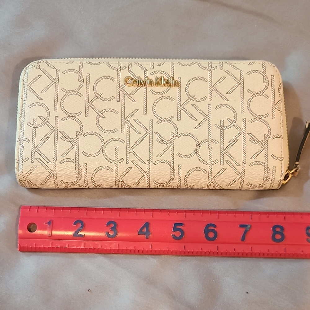 Calvin Klein Cream Monogram Zip-Around Wallet